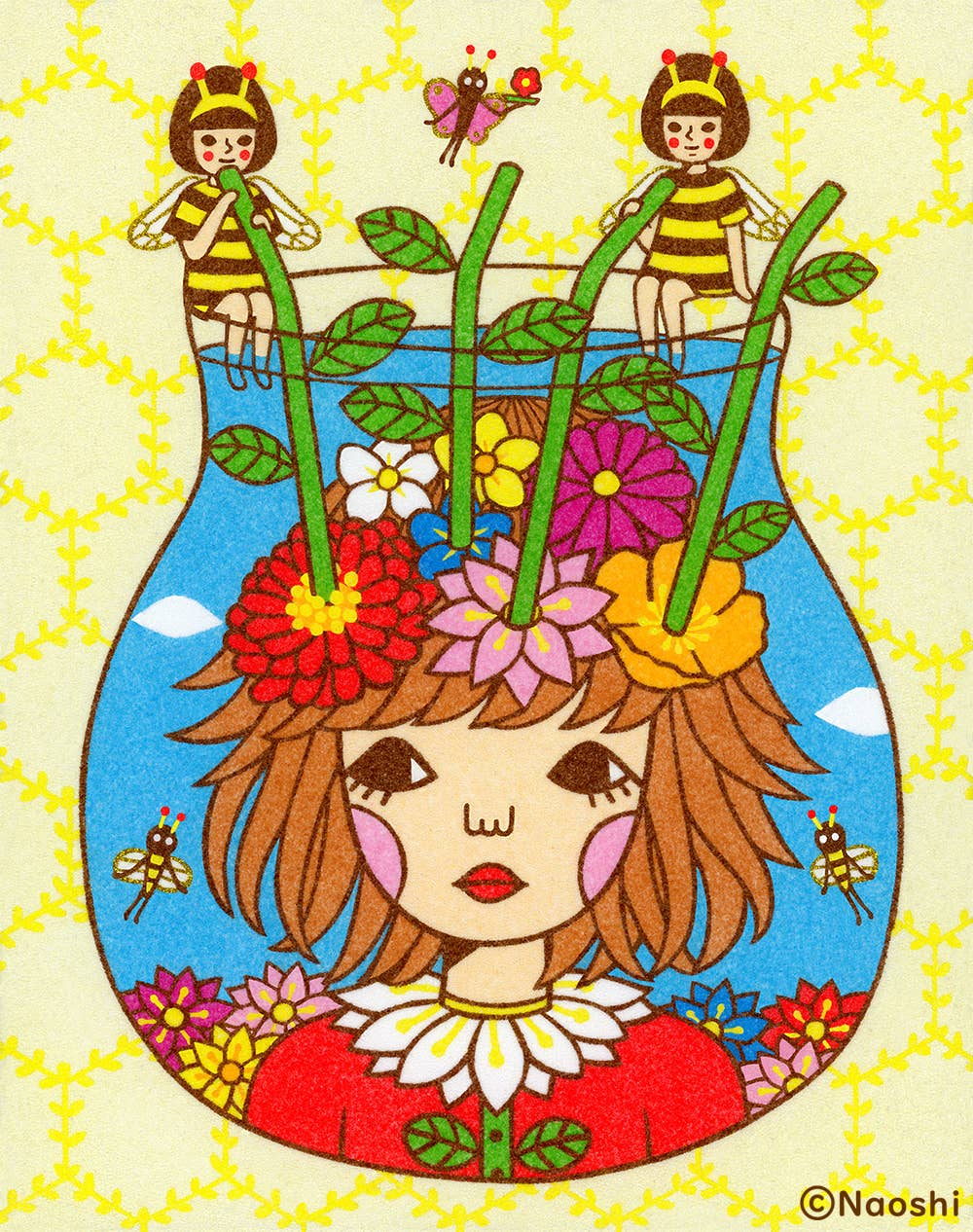 Naoshi: Vase Bee Cafe Art Print