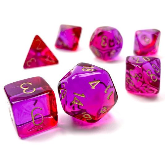 RPG Dice: Translucent Red & Violet/Gold: Gemini