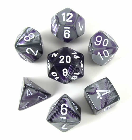 RPG Dice: Purple & Steel/White: Gemini