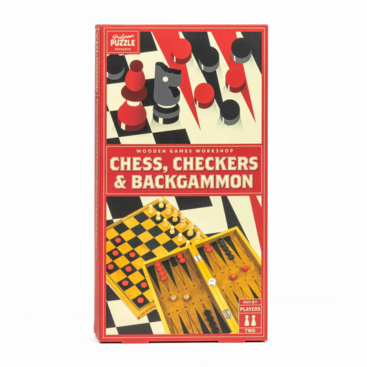 Wooden Chess, Checkers & Backgammon Games Set
