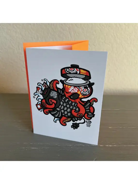 Sumofish: Tako VS Black Koi Greeting Card