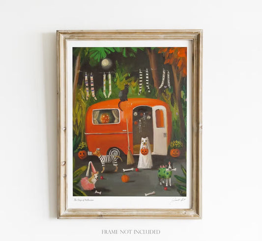 Janet Hill: The Dogs of Halloween Art Print