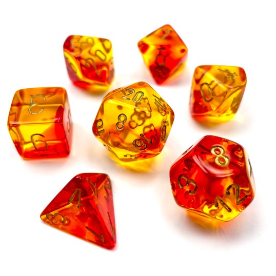 RPG Dice: Translucent Red & Yellow/Gold: Gemini