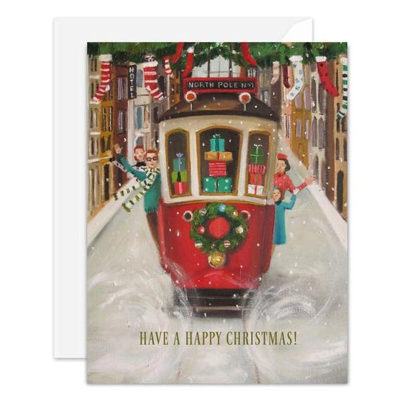 Janet Hill: The Peppermint Family Christmas Trolley Card: Box Set of 8