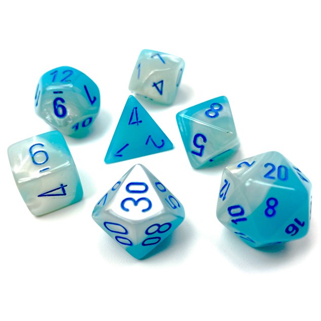 RPG Dice: Luminary Pearl Turquoise & White/Blue: Gemini