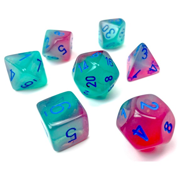 RPG Dice: Luminary Gel Green & Pink/Blue: Gemini